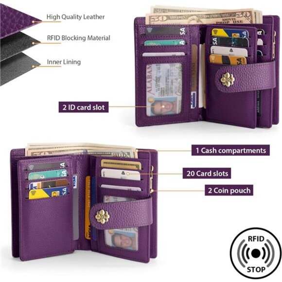 Small Wallet with Zipper Coin Pocket Purple - Picture 2 of 7